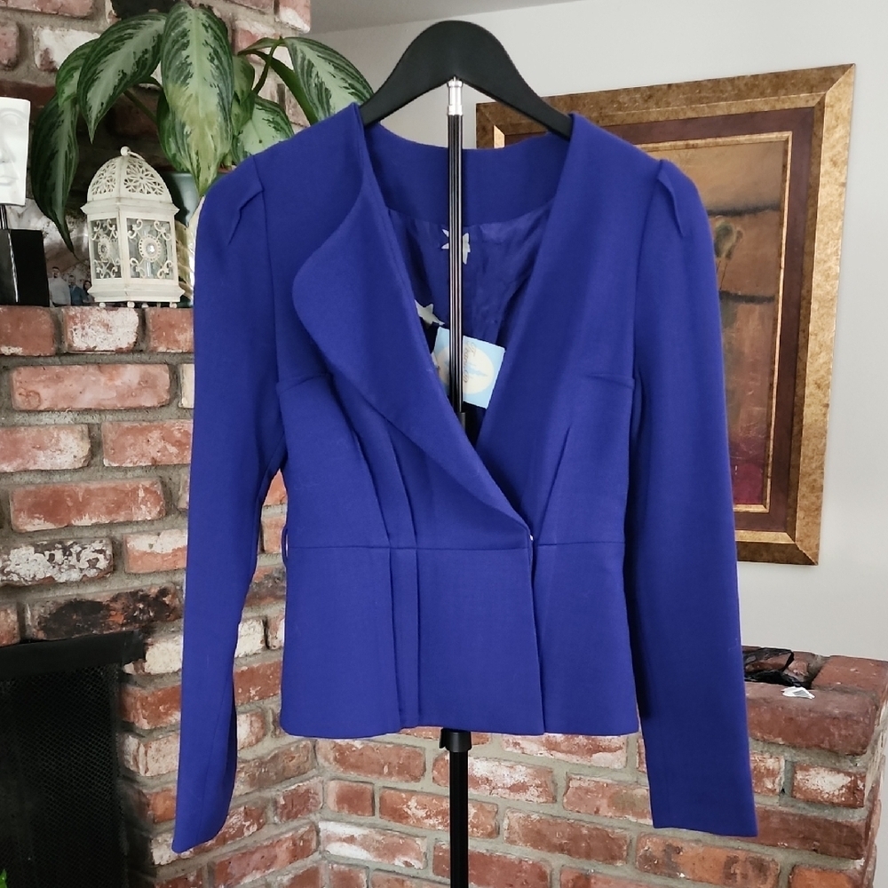 Tracy Reese Cobalt Blue Peplum Blazer Tailored Career Jacket Structured Feminine